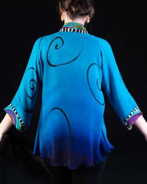 Hand Painted Silk Jacket in BLUE DRAMA design picture