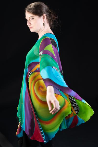 Abstract Colors Silk Chiffon Poncho