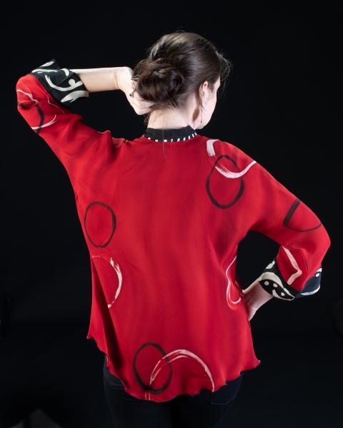 Hand Painted Silk Jacket in RED, BLACK AND WHITE picture