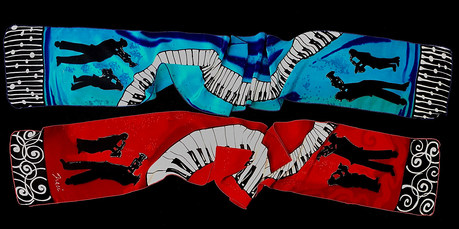 8" x 60"  BLUES PIANO scarf picture