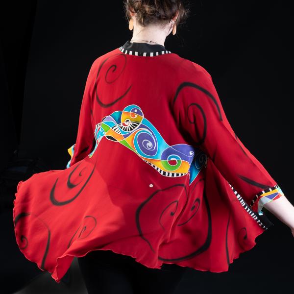 Hand Painted Silk Jacket in RED DANCE design picture