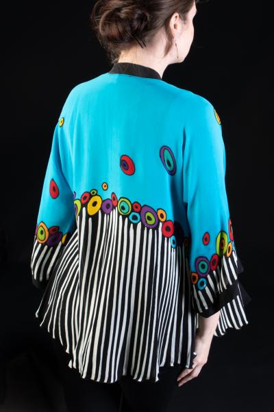 Hand Painted Silk Jacket in BUBBLES and STRIPES design/Turquiose picture