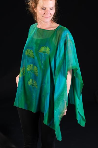 Gingko Leaf Silk Chiffon Poncho