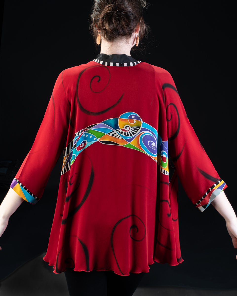 Hand Painted Silk Jacket in RED DANCE design picture