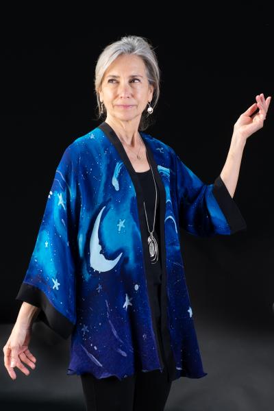 Hand Painted Silk Jacket in STARS AND MOON design picture
