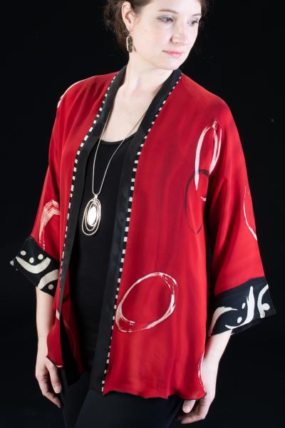 Hand Painted Silk Jacket in RED, BLACK AND WHITE picture