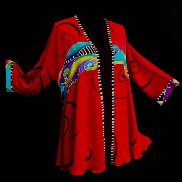 Hand Painted Silk Jacket in RED DANCE design picture