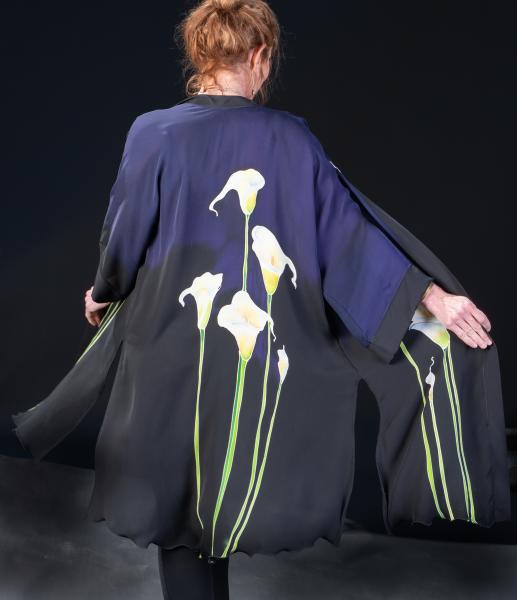 Long Hand Painted Silk Calla Lily Jacket picture