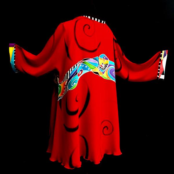 Hand Painted Silk Jacket in RED DANCE design picture