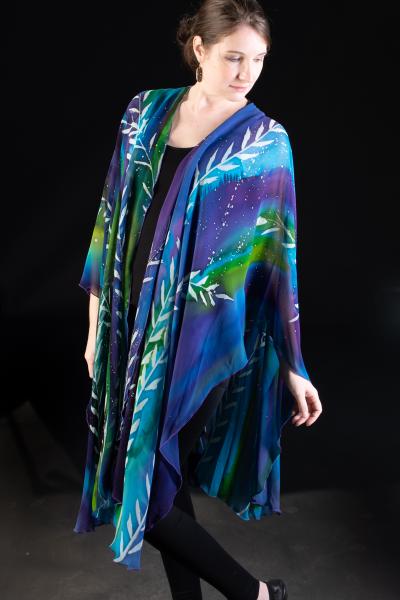 BAMBOO design Silk Chiffon Wrap - blues & purples