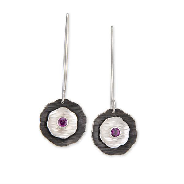 Double Flower Earrings with Rhodolite Garnet picture