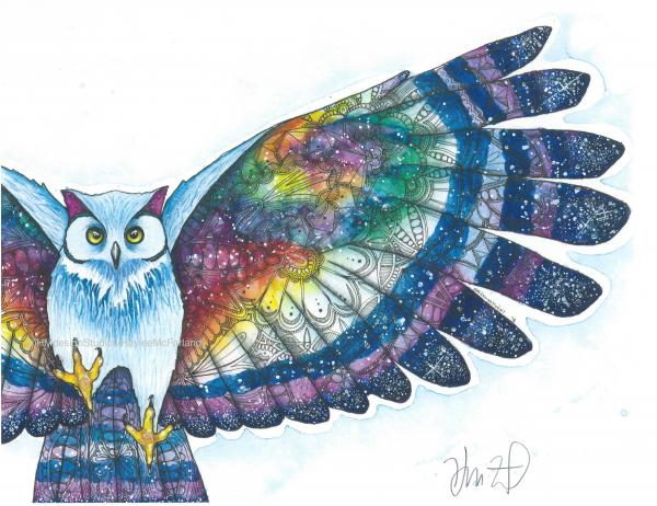 Cosmic Owl Print, Watercolor and Pen and Ink, by Haylee McFarland