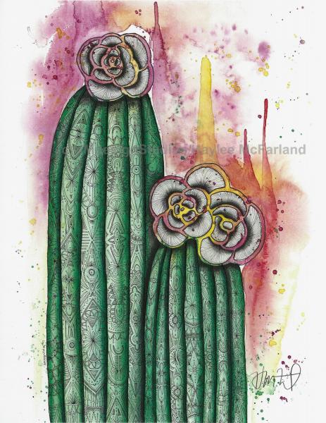 Cactus Print, Watercolor and Pen and Ink, by Haylee McFarland
