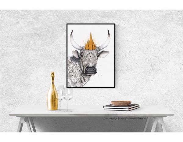 Ox with Crown, LIMITED EDITION PRINT, Watercolor and Pen and Ink, by Haylee McFarland picture