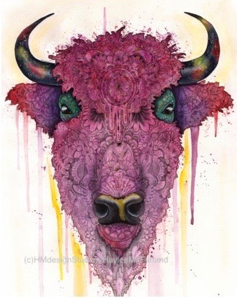 Cosmic Bison Print, Watercolor and Pen and Ink, by Haylee McFarland