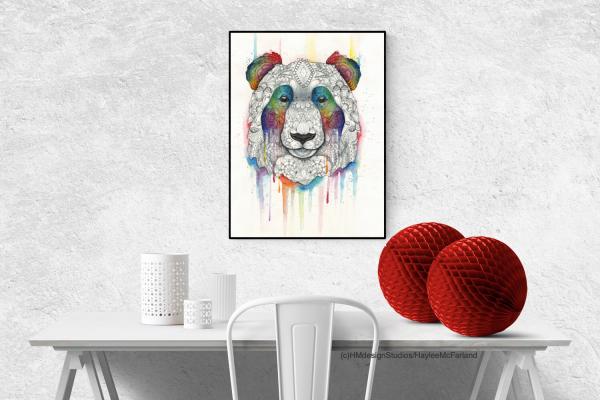Rainbow Panda, LIMITED EDITION PRINT, Watercolor and Pen and Ink, by Haylee McFarland picture