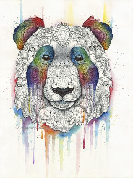 Cosmic Panda Print, Watercolor and Pen and Ink, by Haylee McFarland