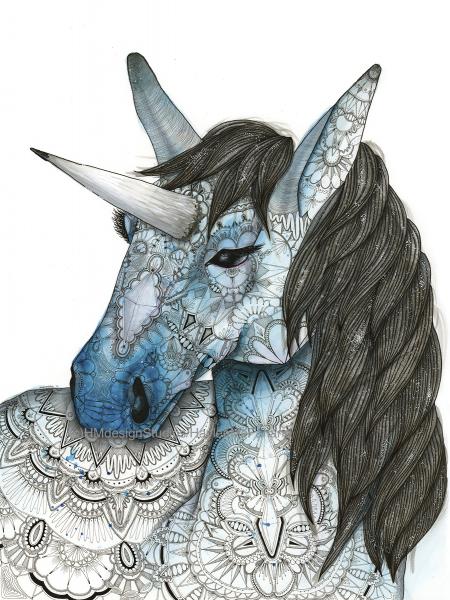 Cosmic Unicorn Print, Watercolor and Pen and Ink, by Haylee McFarland