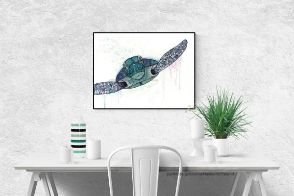 Cosmic Sea Turtle, LIMITED EDITION PRINT, Watercolor and Pen and Ink, by Haylee McFarland picture