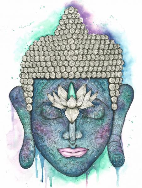 Cosmic Buddha Print, Watercolor and Pen and Ink, by Haylee McFarland