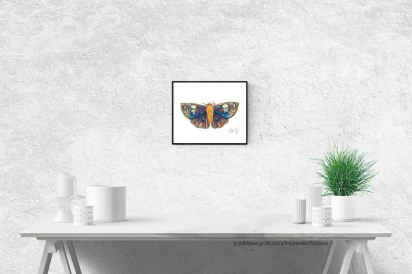 Ornate Dusk Flat Redeye Moth Print, Watercolor and Pen and Ink, by Haylee McFarland picture