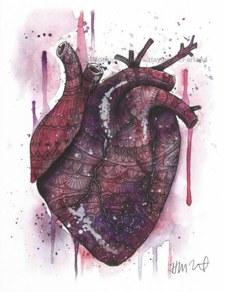Cosmic Heart Print, Watercolor and Pen and Ink, by Haylee McFarland