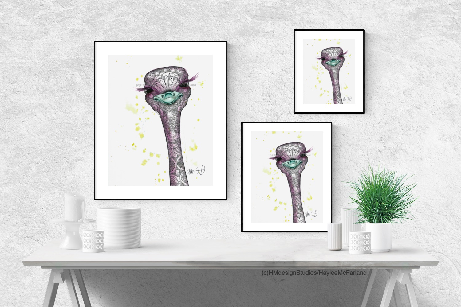 Adorable Ostrich Print, Watercolor and Pen and Ink, by Haylee McFarland picture