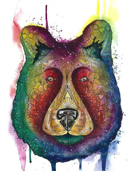 Rainbow Bear Print, Watercolor and Pen and Ink, by Haylee McFarland