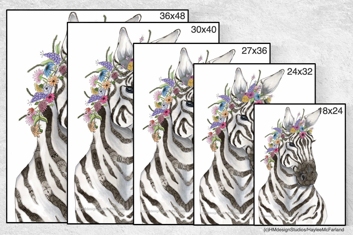 Zebra with Flowers, LIMITED EDITION PRINT, Watercolor and Pen and Ink, by Haylee McFarland picture