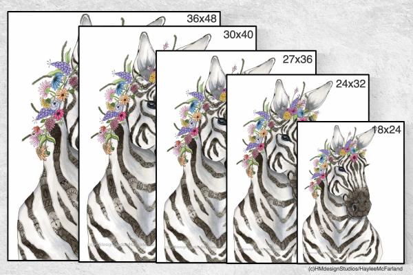 Zebra with Flowers, LIMITED EDITION PRINT, Watercolor and Pen and Ink, by Haylee McFarland picture