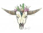 Teal Spike and Horns Print, Watercolor and Pen and Ink, by Haylee McFarland