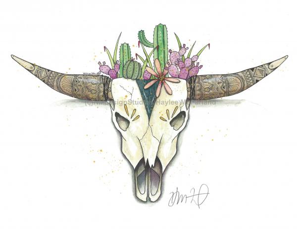 Teal Spike and Horns Print, Watercolor and Pen and Ink, by Haylee McFarland picture