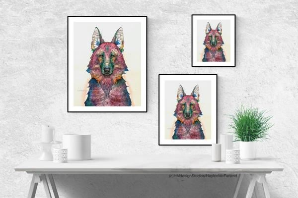 Cosmic German Shepherd Print, Watercolor and Pen and Ink, by Haylee McFarland picture