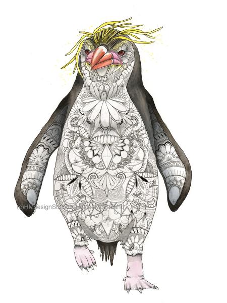 Penguin Print, Watercolor and Pen and Ink, by Haylee McFarland