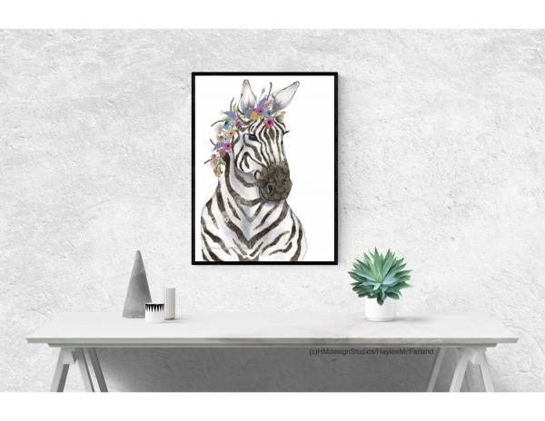 Zebra with Flowers, LIMITED EDITION PRINT, Watercolor and Pen and Ink, by Haylee McFarland picture