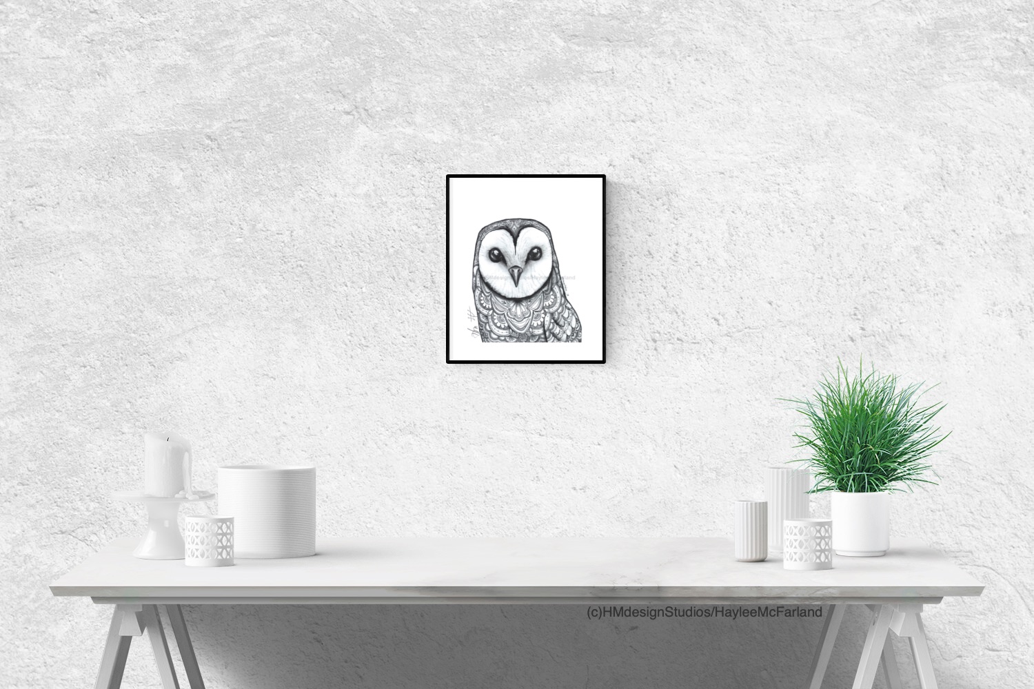 Barn Owl Print, Watercolor and Pen and Ink, by Haylee McFarland picture