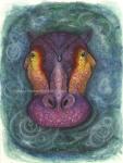 Cosmic Hippo Print, Watercolor and Pen and Ink, by Haylee McFarland