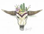 Maroon Spikes and Horns Print, Watercolor and Pen and Ink, by Haylee McFarland