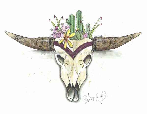 Maroon Spikes and Horns Print, Watercolor and Pen and Ink, by Haylee McFarland picture