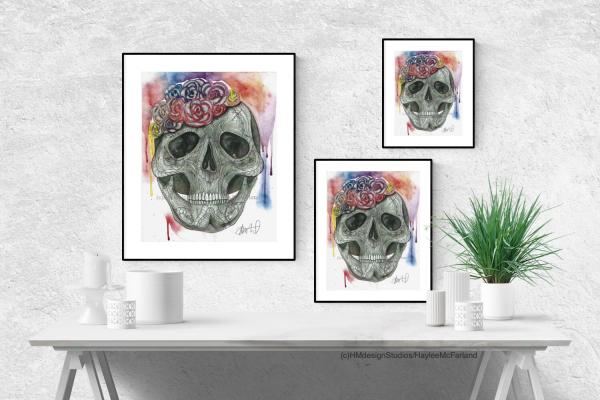 Sugar Skull Print, Watercolor and Pen and Ink, by Haylee McFarland picture