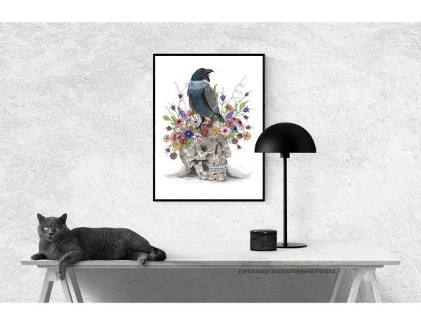 Crow and Skull, LIMITED EDITION PRINT, Watercolor and Pen and Ink, by Haylee McFarland picture