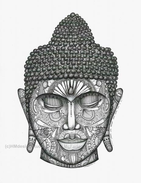 Black and White Buddha Print, Watercolor and Pen and Ink, by Haylee McFarland