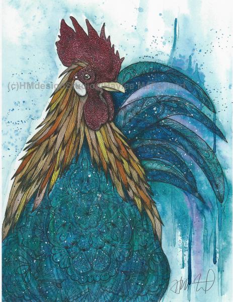Rooster Print, Watercolor and Pen and Ink, by Haylee McFarland