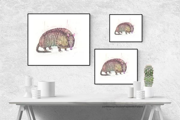 Peachy Armadillo Print, Watercolor and Pen and Ink, by Haylee McFarland picture