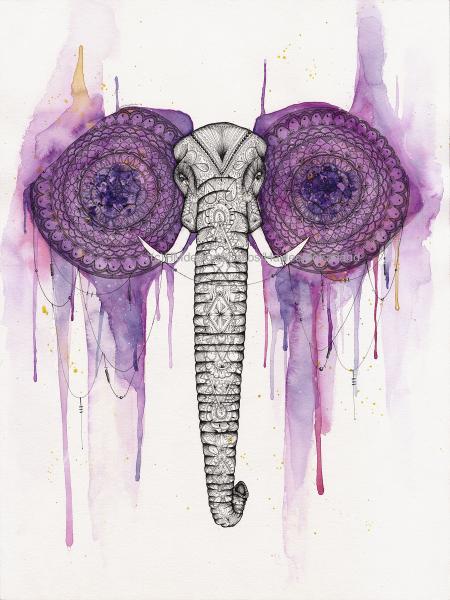 Pink Elephant Print, Watercolor and Pen and Ink, by Haylee McFarland picture