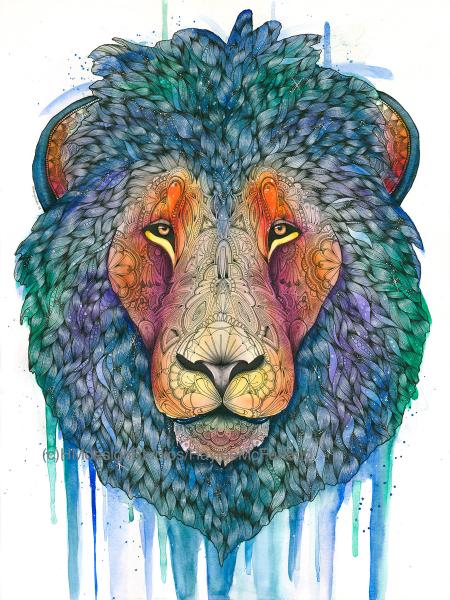 Cosmic Lion Print, Watercolor and Pen and Ink, by Haylee McFarland