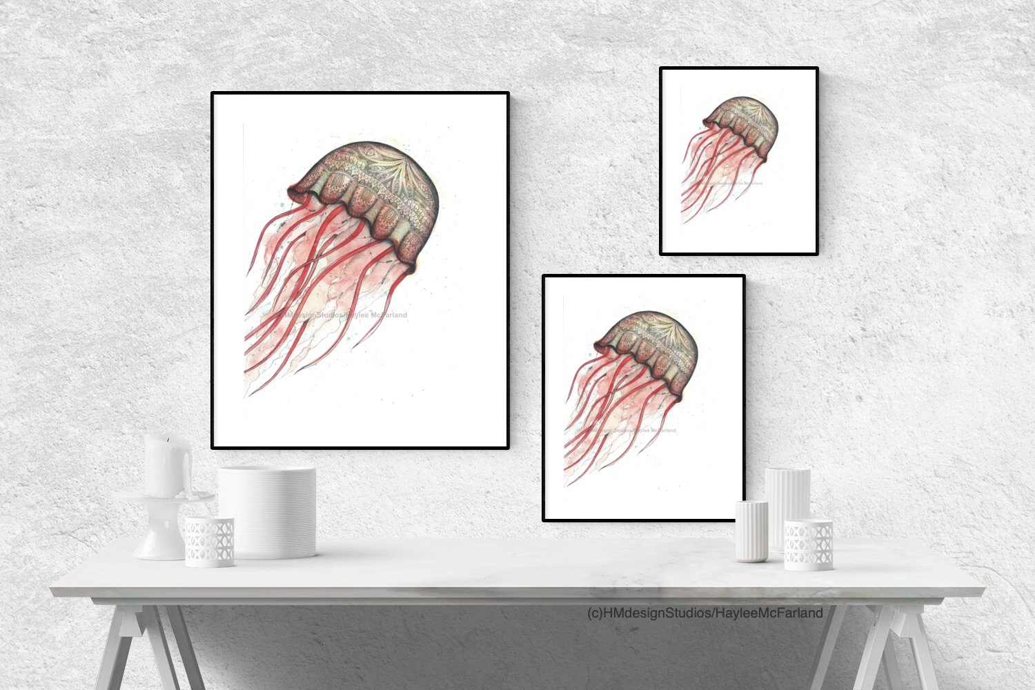 Red Jellyfish Print, Watercolor and Pen and Ink, by Haylee McFarland picture