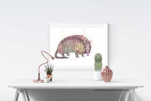 Peachy Armadillo, LIMITED EDITION PRINT, Watercolor and Pen and Ink, by Haylee McFarland picture