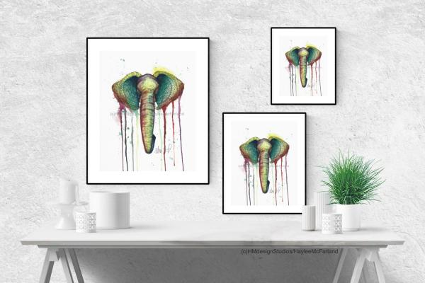 Rainbow Elephant Print, Watercolor and Pen and Ink, by Haylee McFarland picture