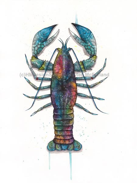 Cosmic Lobster Print, Watercolor and Pen and Ink, by Haylee McFarland